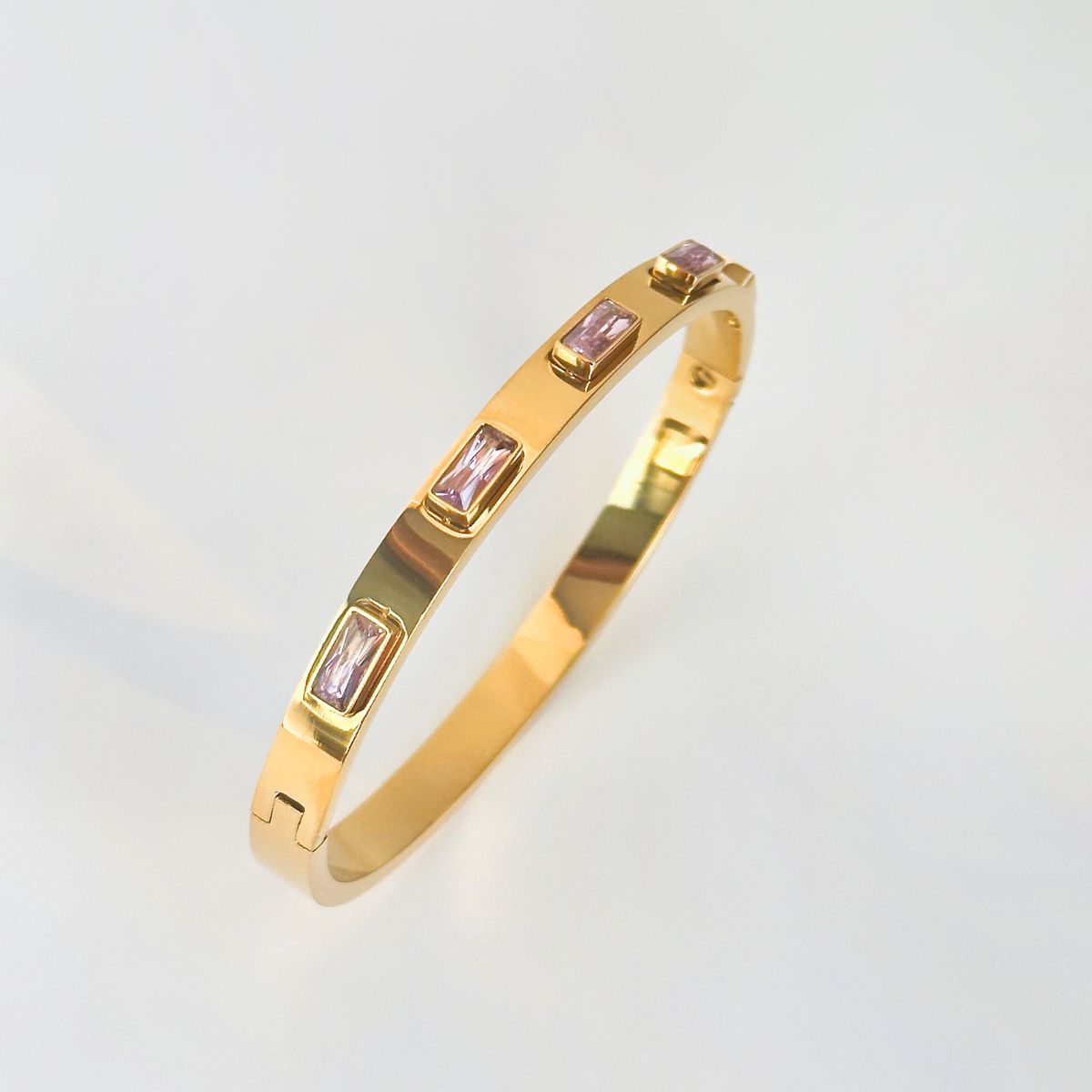Women’s Jewelry Set Fashion Electroplated Titanium Steel Micro Inlaid Zircon CNC Pink Coral Zircon Bracelet_ipsvogv.com