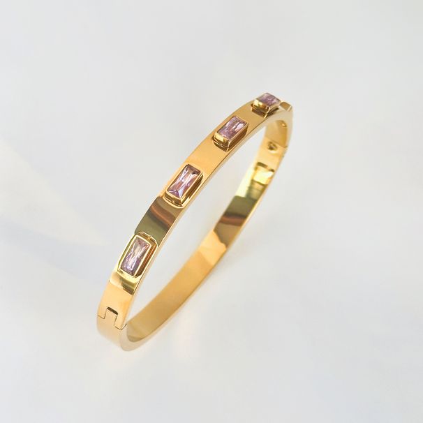 Women’s Jewelry Set Fashion Electroplated Titanium Steel Micro Inlaid Zircon CNC Pink Coral Zircon Bracelet_ipsvogv.com