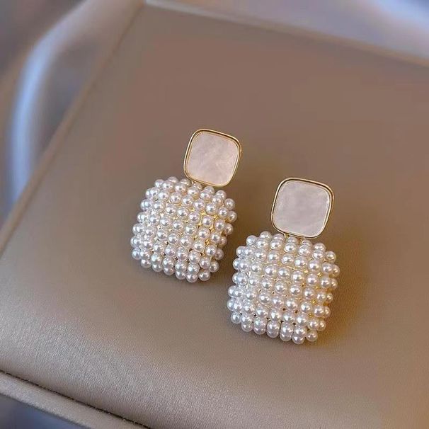 Women's earrings ins niche 2023 earrings square trendy women's earrings Korean pearly Internet celebrity earrings high-end new year_ipsvogv.com