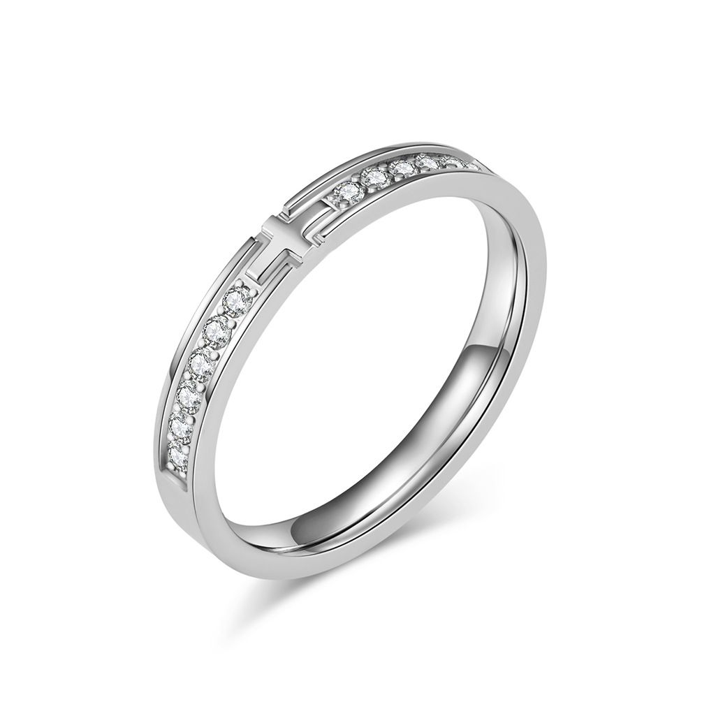 Titanium Steel Diamond Cross Love Ring Neutral Style Wedding Ring for Men and Women_ipsvogv.com
