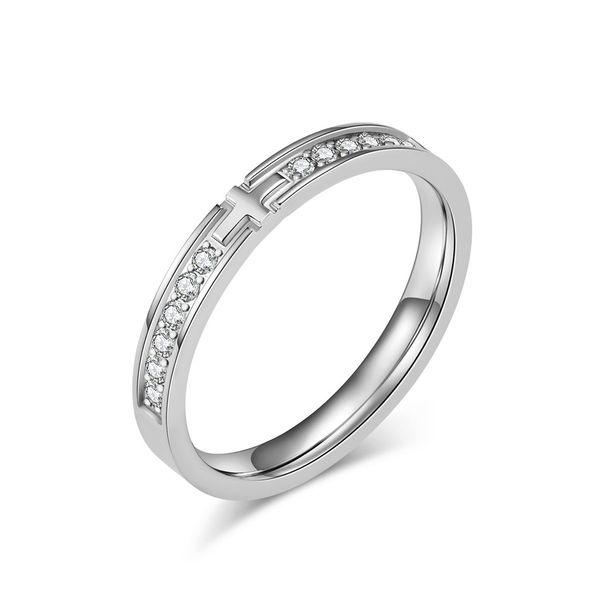 Titanium Steel Diamond Cross Love Ring Neutral Style Wedding Ring for Men and Women_ipsvogv.com