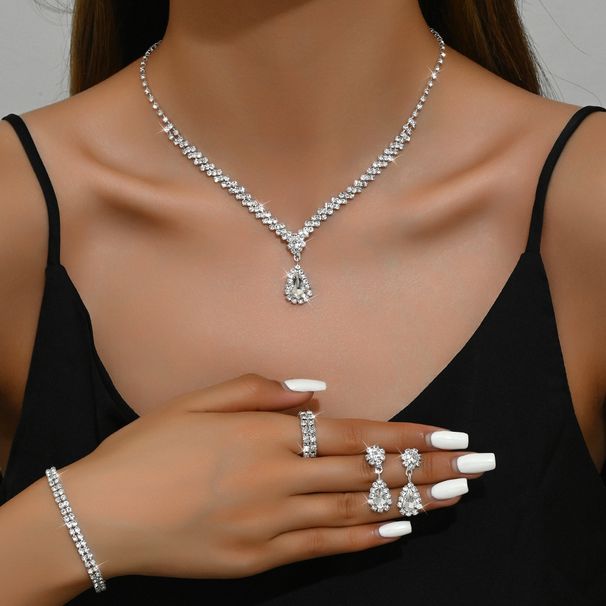 Women’s Jewelry Set Fashion Necklace Bracelet Ring Ring Set Bridal Jewelry Zircon Earrings Four Piece Dress_ipsvogv.com
