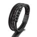 simple stainless steel leather rope bracelet popular multi layer black leather braided men's bracelet_ipsvogv.com