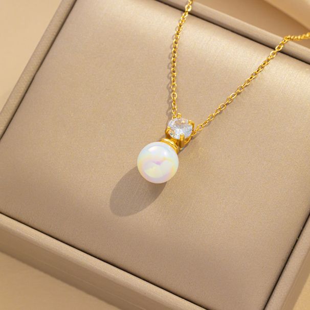 Fading Pearl Zircon Pendant Necklace Women's Autumn and Winter Niche High-end Titanium Steel Clavicle Chain suit Simple Accessories_ipsvogv.com