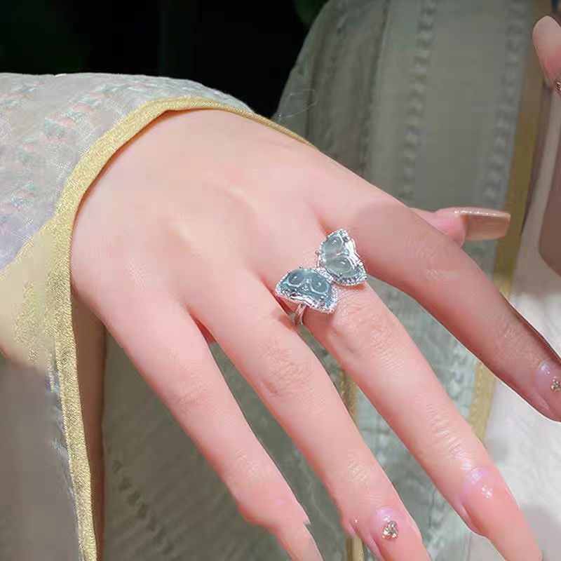 New Chinese Style Light Blue Butterfly Ring For Women, Niche Temperament Cool Refreshing Feeling. Set With Diamonds And_ipsvogv.com