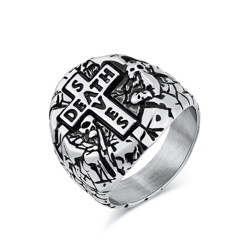 Retro style cross titanium steel ring ring stone pattern niche personality accessories_ipsvogv.com