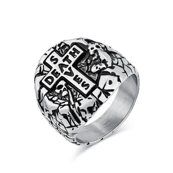 Retro style cross titanium steel ring ring stone pattern niche personality accessories_ipsvogv.com