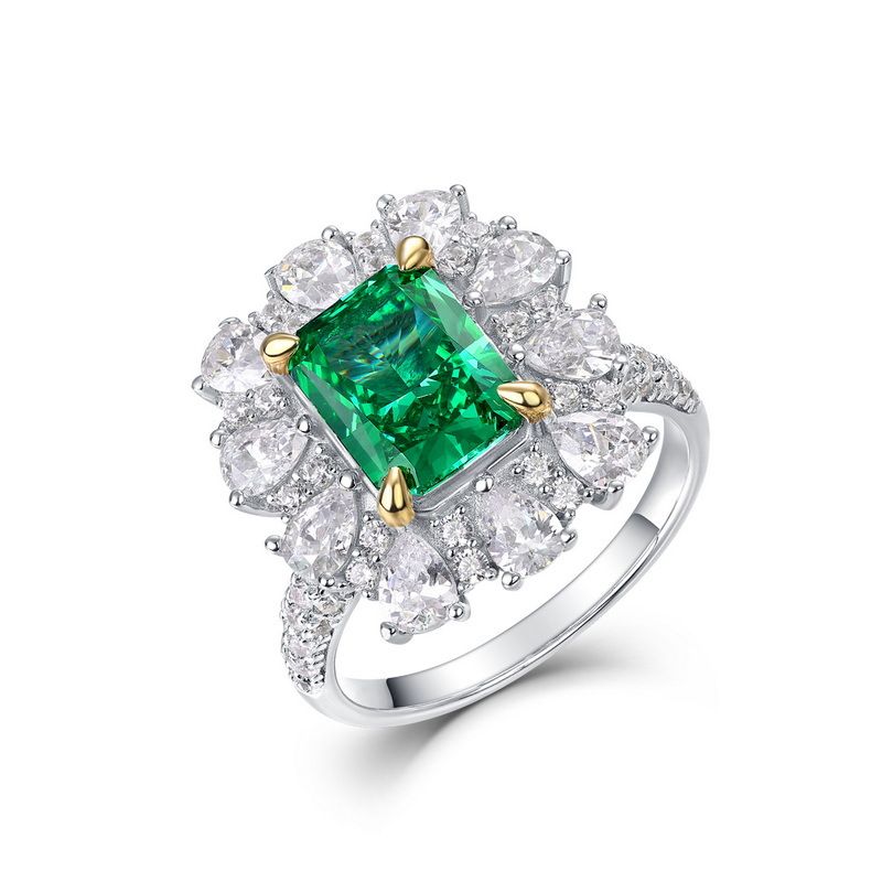 Retro diamond emerald green ring female S925 silver high carbon diamond finger ring necklace dual purpose_ipsvogv.com