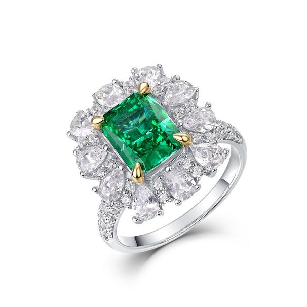 Retro diamond emerald green ring female S925 silver high carbon diamond finger ring necklace dual purpose_ipsvogv.com