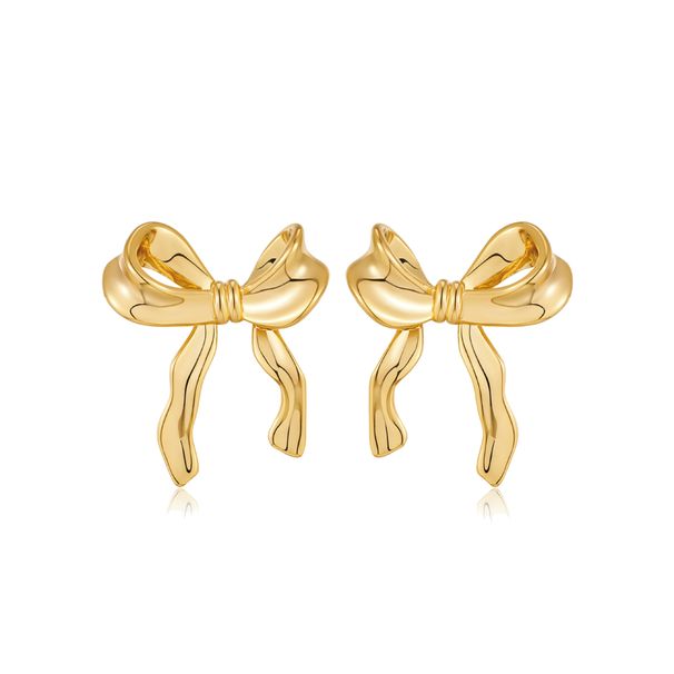 Bow earrings copper plated with real gold female earrings fashion bow personality female earrings_ipsvogv.com