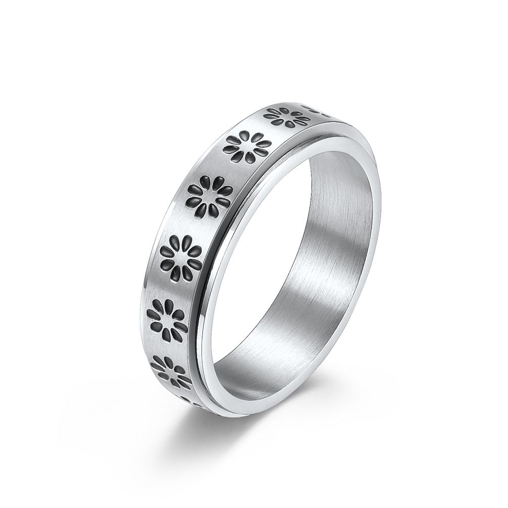 Relieves anxiety and decompression flower rotating titanium steel ring men and women propose stainless steel tail ring hand jewelry_ipsvogv.com