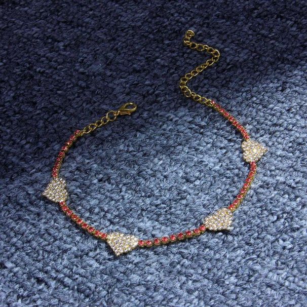 Japanese and Korean beautiful diamond-embedded peach heart Anklet women's fresh style beach cute eye-catching novel Anklet Anklet_ipsvogv.com