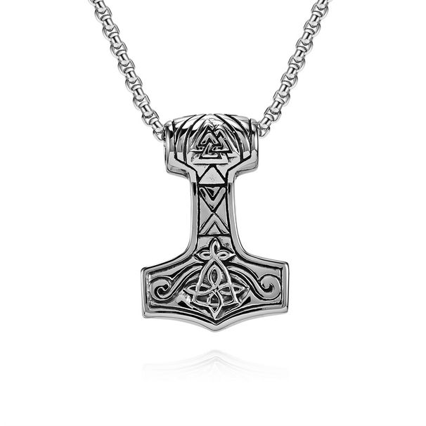 Retro Nordic Viking Triangle Knot Thor's Hammer Titanium Steel Necklace Cross border E commerce Stainless Steel Jewelry Pendant_ipsvogv.com