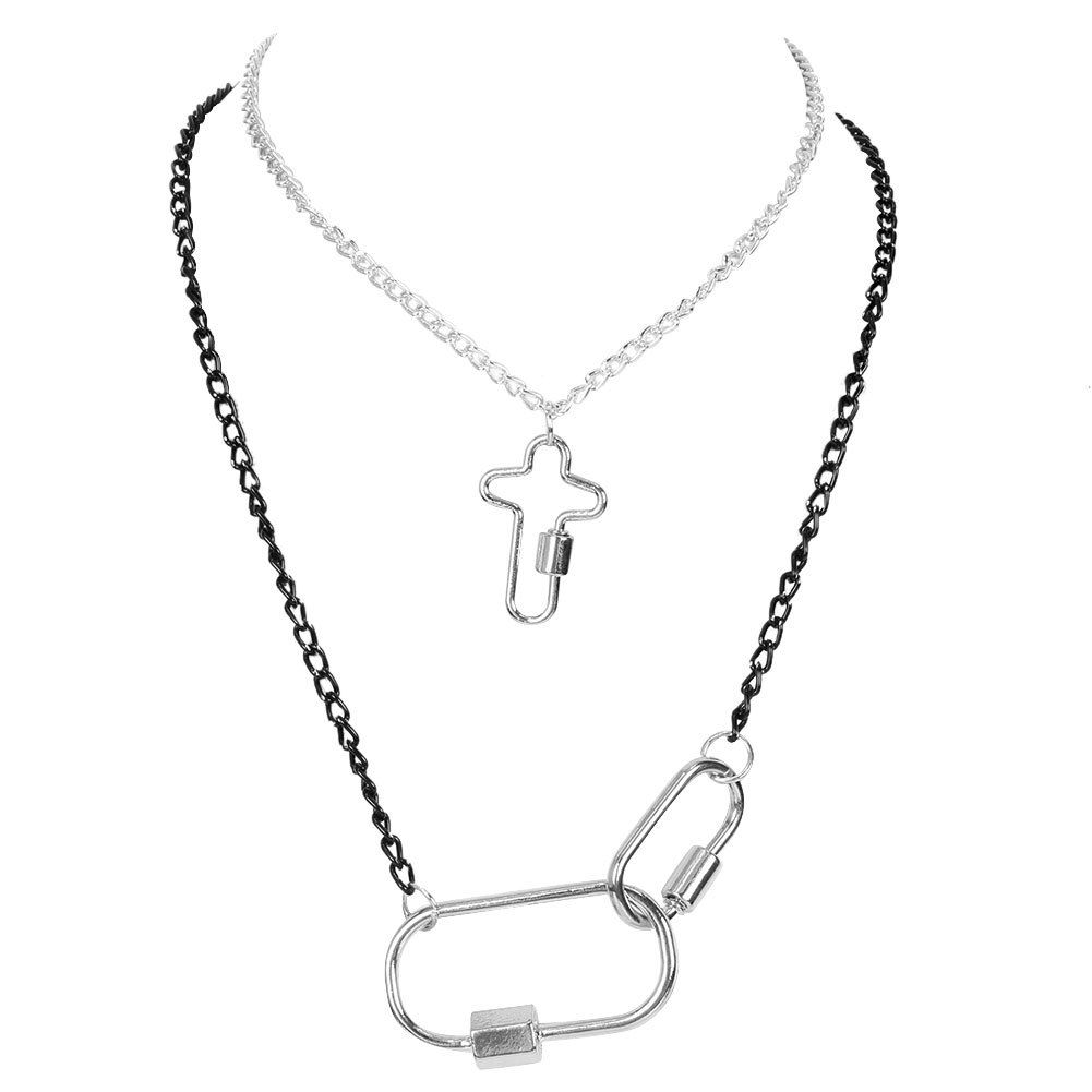 Fashion Silver Mountaineering Buckle Pendant Necklace Personalized Double Layer Spiral Buckle Necklace For Women_ipsvogv.com