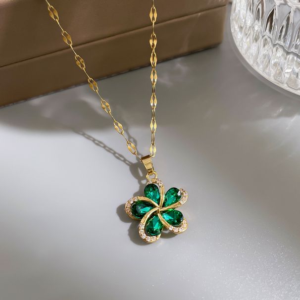 【 】 Rotating Flower Fashion Light Luxury Charm Gorgeous Full Diamond Necklace Women's Versatile Clavicle Chain Titanium_ipsvogv.com