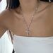 Temperament Pearl Cross Pendant Necklace, Women's Simple Ins Style Metal Chain Collarbone Necklace_ipsvogv.com