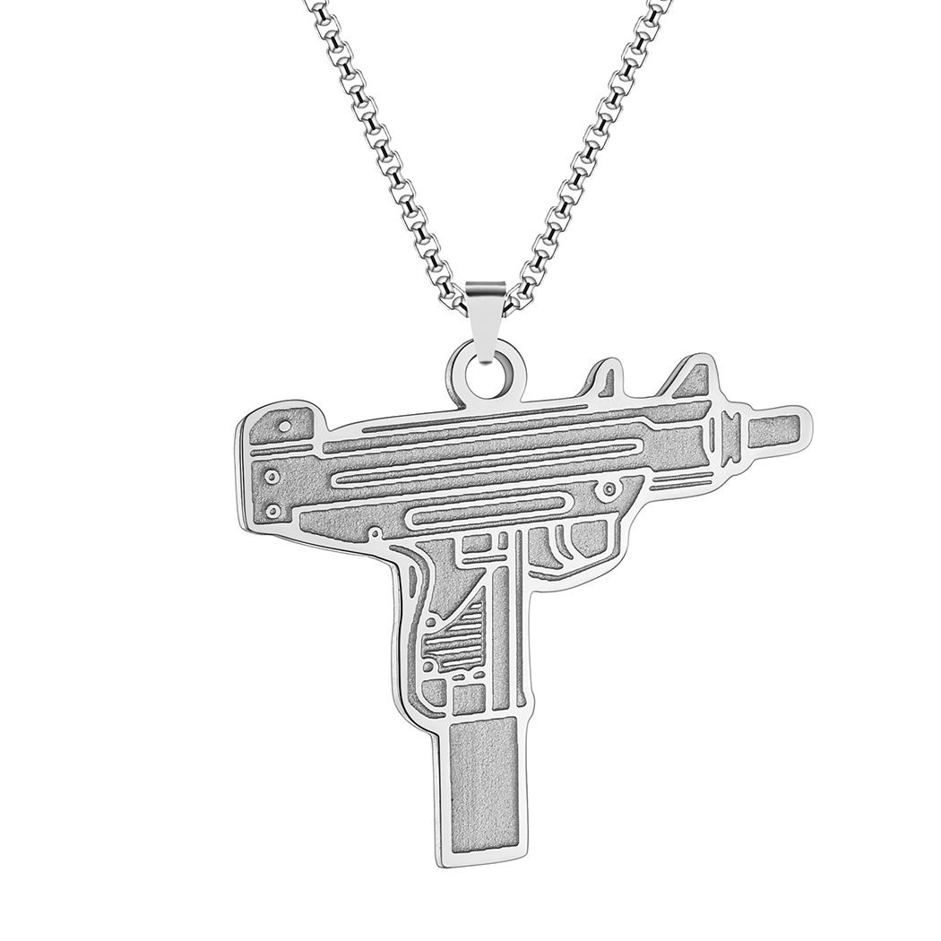 Stainless Steel Street Gun Necklace, Men's Jewelry, Punk, Hip-hop, Rapper Pendant Accessory_ipsvogv.com