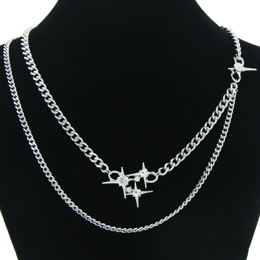 Persoalized Double Layer Cuba Set Chai Necklace Pedat Is Fashio Light Luxury Diamod Star Titaium Steel_ipsvogv.com