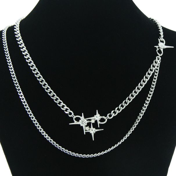 Persoalized Double Layer Cuba Set Chai Necklace Pedat Is Fashio Light Luxury Diamod Star Titaium Steel_ipsvogv.com
