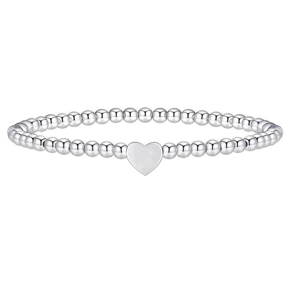 Women's Jewelry Electroplated Silver Copper Bead Love Bracelet Heart Shaped Love Elastic Line Bracelet All Match Hand Jewelry_ipsvogv.com