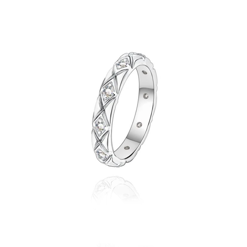 Silver Moissanite Diamond Pattern Ring, Full Of Diamonds, Exquisite, Fashionable And Versatile Moissanite Sterling Silver Ring, Couple Ring_ipsvogv.com