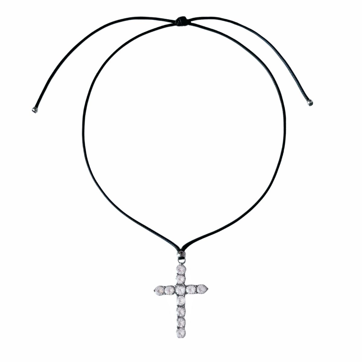 Spot INS Titanium Steel Cross Inlaid Zircon Gold And Silver Leather Rope Necklace_ipsvogv.com