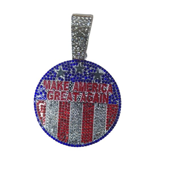 Round Brand Drip Oil Make America Create AGAIN Letter Alloy Color Diamond Men's Necklace_ipsvogv.com