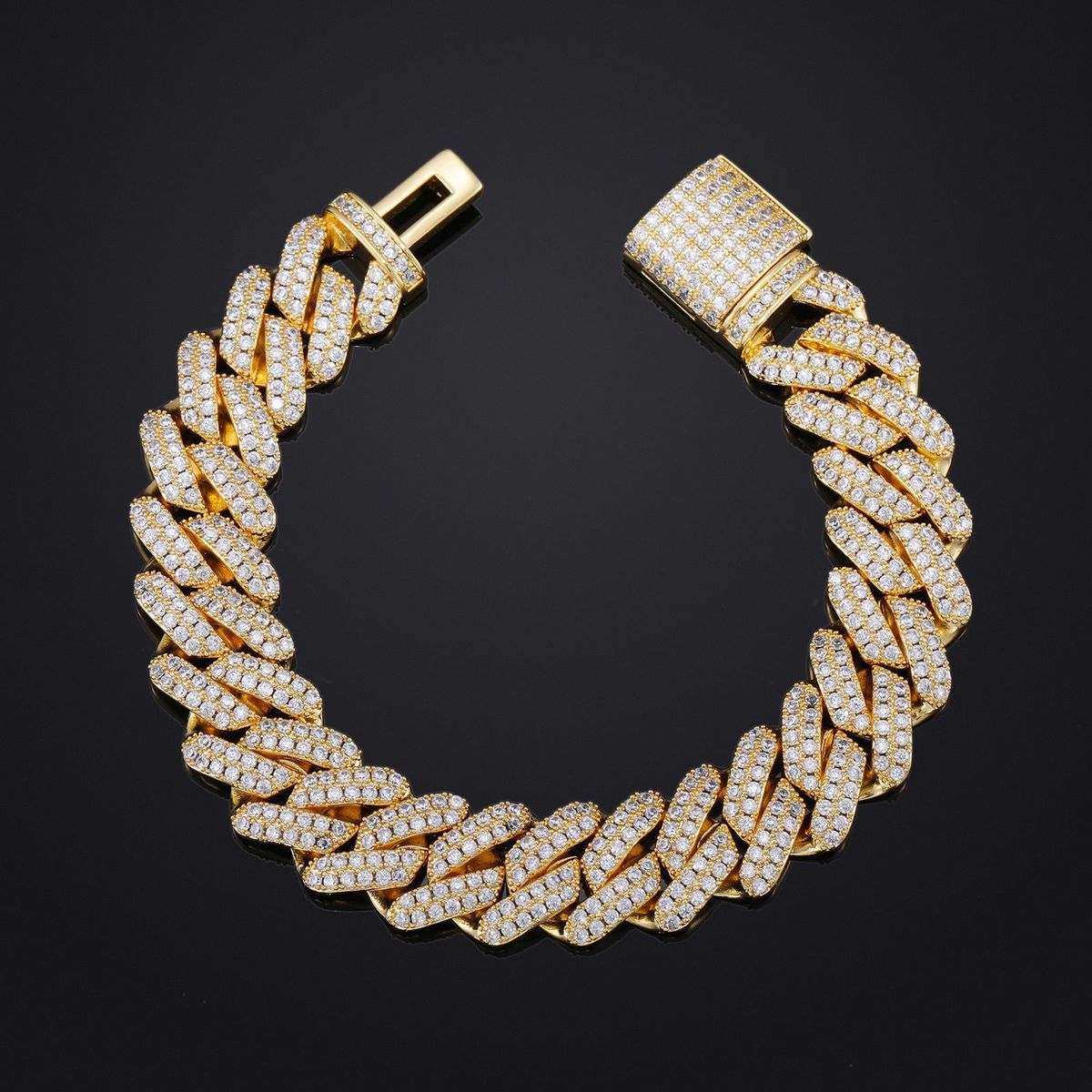 14mm Copper Inlaid 2 Row Zircon Rhombus Cuban Chain Hip Hop Street Style Bracelet For Men_ipsvogv.com