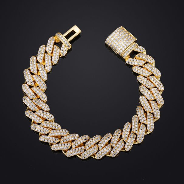 14mm Copper Inlaid 2 Row Zircon Rhombus Cuban Chain Hip Hop Street Style Bracelet For Men_ipsvogv.com