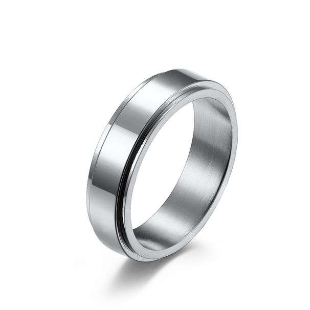 Men's Jewelry Simple Plain Ring With Engraving Stainless Steel Smooth Rotating Ring Cool Neutral Style Genderless Couple Ring_ipsvogv.com