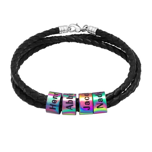 Leather Woven Multi-layer DIY Letter Titanium Steel Engravable Name Men's Bracelet Gift_ipsvogv.com