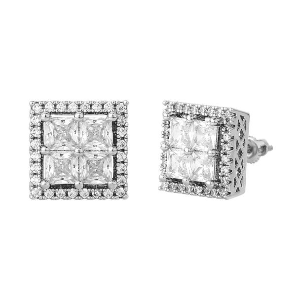 Popular Full Zircon Hip Hop Earrings Men's Square Thread Earring_ipsvogv.com