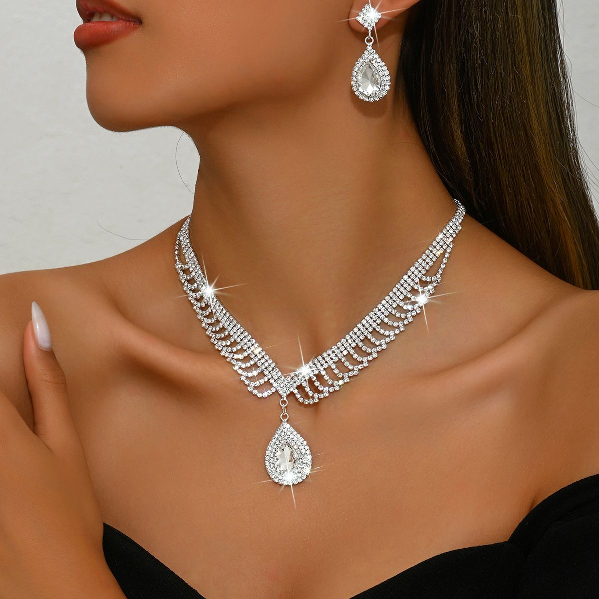 Women’s Jewelry Set Fashion Light Luxury Water Drop Necklace Earrings Set Wedding Accessories Fashion Bridal Jewelry Set Christmas Wedding_ipsvogv.com