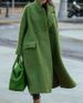 Women's solid color temperament commuting loose woolen green coat without lapels_ipsvogv.com