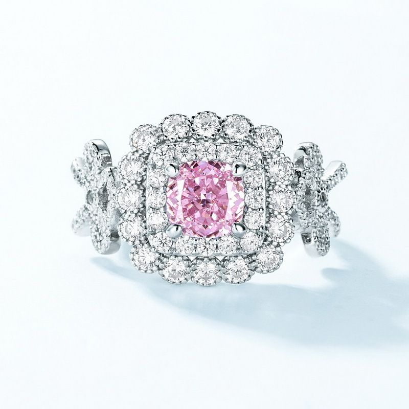 Ice Flower Cut High Carbon Diamond Ring S925 Silver Bow Full Diamond Colored Gem Finger Ring Light Luxury All Match_ipsvogv.com