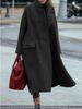 Women's solid color temperament commuting loose woolen green coat without lapels_ipsvogv.com