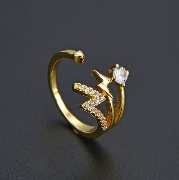 Unisex Light Luxury Style Diamond Zircon CZ Lightning Ring Female Jewelry Opening Design Adjustable_ipsvogv.com