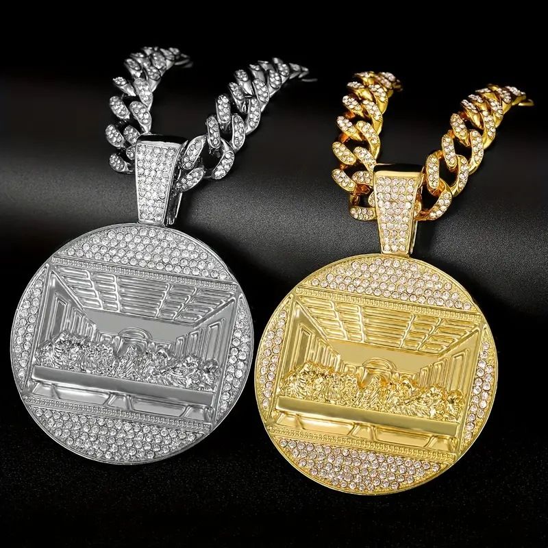 Accessories Last Dinner Circle Full of Diamonds Fashion Hip Hop Exaggerated Men and Women Cuban Chain Pendant Necklace_ipsvogv.com
