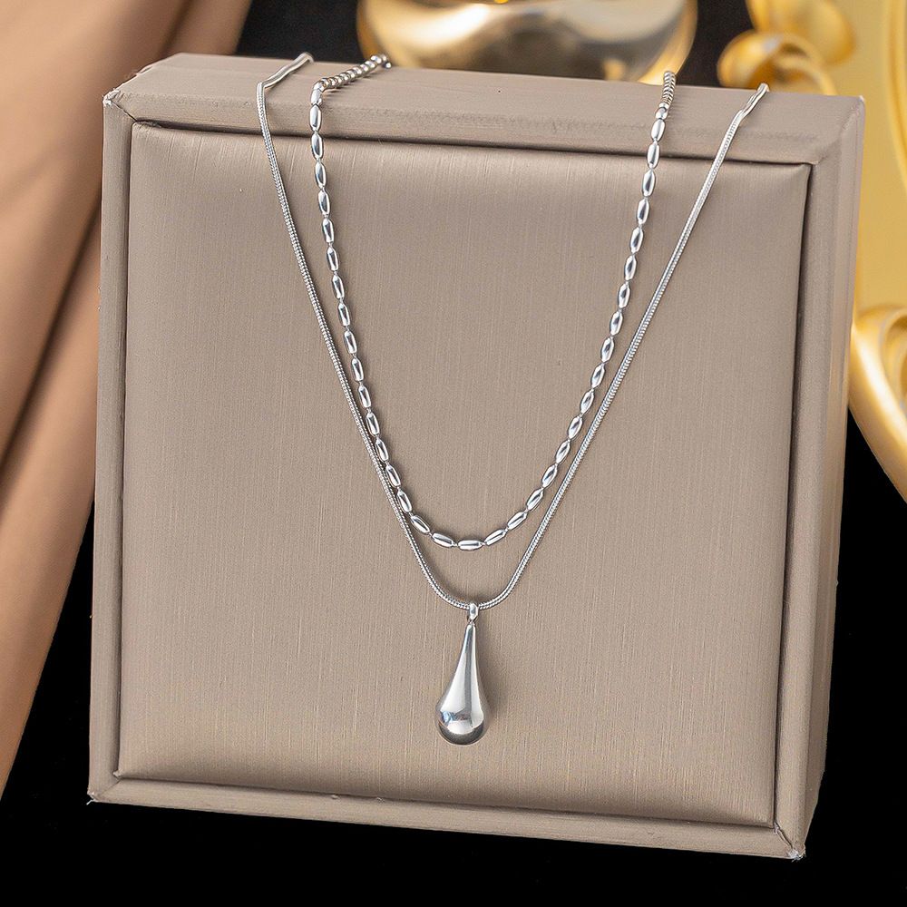 Double Chain Titanium Steel Water Droplet Necklace For Women, With A Niche Design, Unique Personality, Simple And_ipsvogv.com