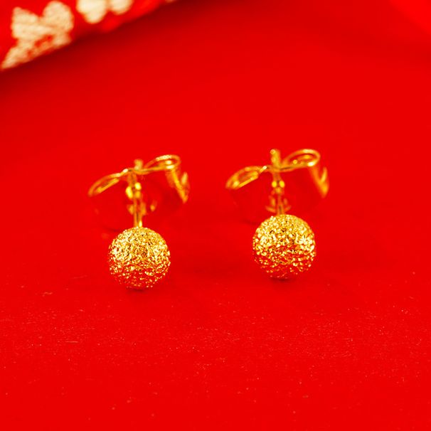Simplified Chinese Captain's Copper Gold-plated Solid Pearl Earrings For Women, Vietnamese Sand Gold Frosted Bean Ear_ipsvogv.com