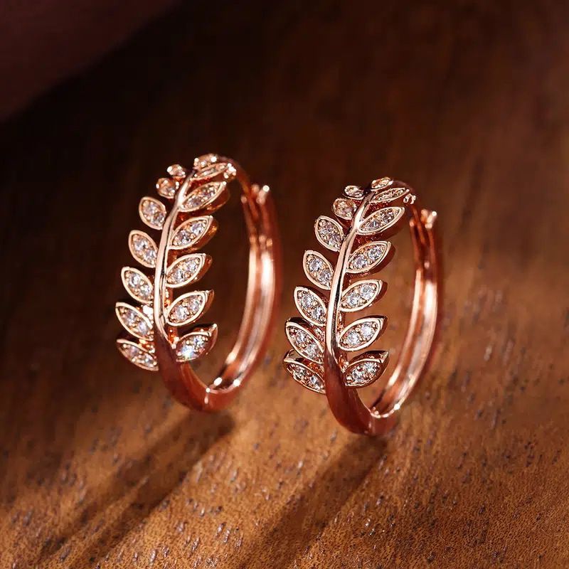 Cao Shi's Flower Series Exquisite Earrings, Olive Branches, Leaves, Micro Inlaid Zircon, Creative And Versatile Earrings_ipsvogv.com