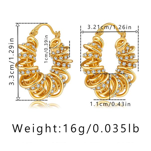 Genuine gold electroplated spring winding design Personalized ear buckle Braiding craft Inlaid zircon Exquisite trendy earrings_ipsvogv.com