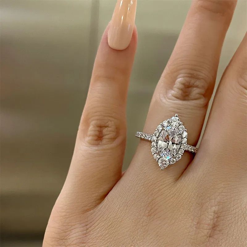 Cao Shi's Horse Eye Shaped Elliptical Zircon Inlaid With Instagram Style Ring For Women's Wedding Ceremony_ipsvogv.com