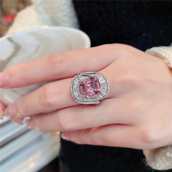 Caibao Full Diamond Pink Zircon Ring Female Ins Luxury And Luxury, Niche Temperament Finger Ring, Internet Celebrity_ipsvogv.com