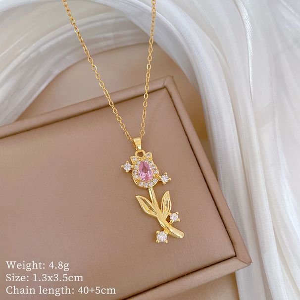 【 】 Tulip Light Luxury Charm Gorgeous Full Diamond Necklace Women's Versatile Clavicle Titanium Steel Chain_ipsvogv.com