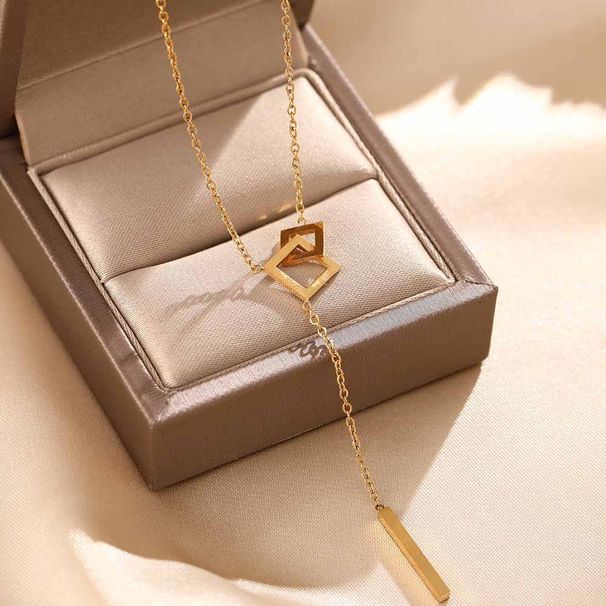 Titanium Steel Geometric Irregular Tassel Necklace For Women, Light Luxury, Niche Design, Sweater, Collarbone Chain,_ipsvogv.com
