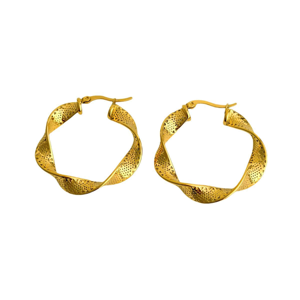 Electroplated Titanium Steel Retro Embossed Twist Large Earrings_ipsvogv.com