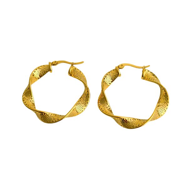 Electroplated Titanium Steel Retro Embossed Twist Large Earrings_ipsvogv.com