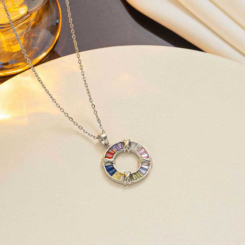 A Niche Design That Does Not Fade. Colorful Crystal Necklace For Women, Rose Gold Full Diamond Round Thin Chain, Elegant_ipsvogv.com