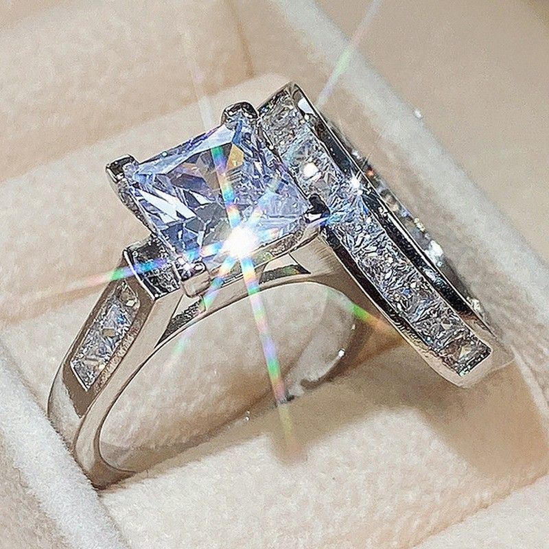 Sanjie Women's Square Diamond Zircon Pair Set Ring Jewelry_ipsvogv.com